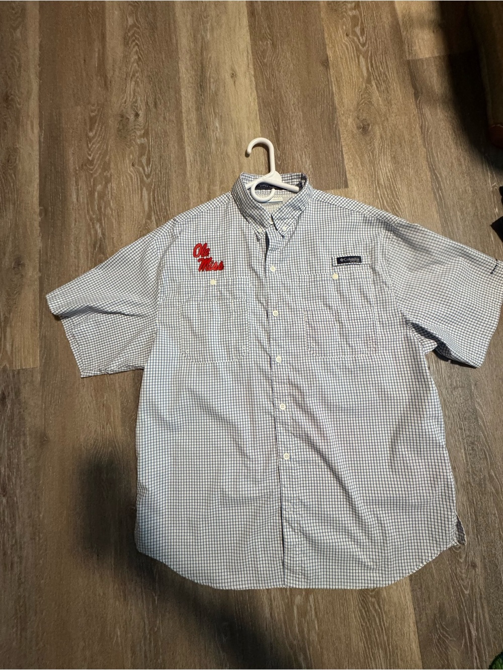 Columbia Men's Short-Sleeve Button-Down Shirt - Blue and White Gingham